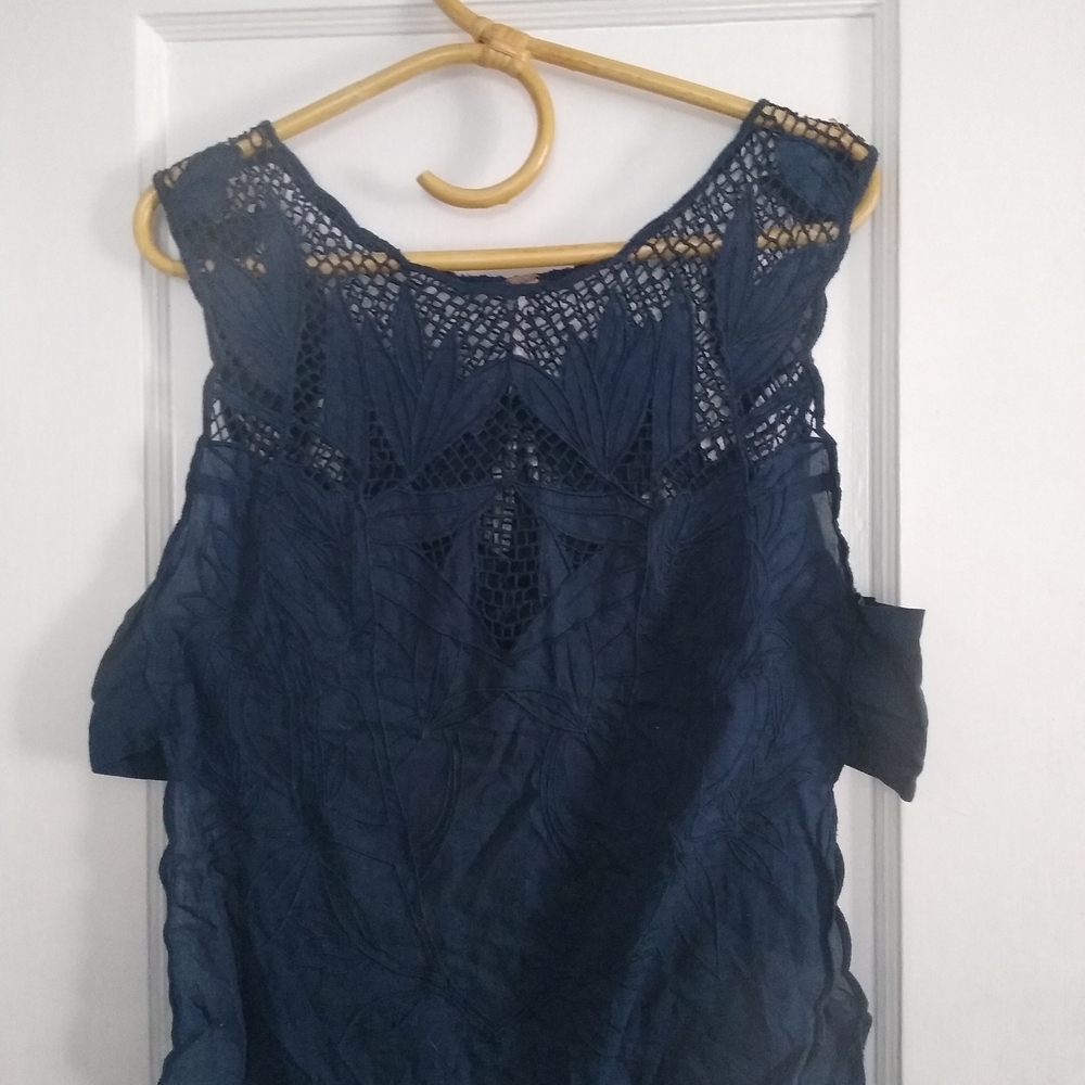 Free People Navy Blue Lace Cutout Top